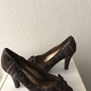 Steve Madden Ninna Peep Toe Heels Black Plaid Ribbon